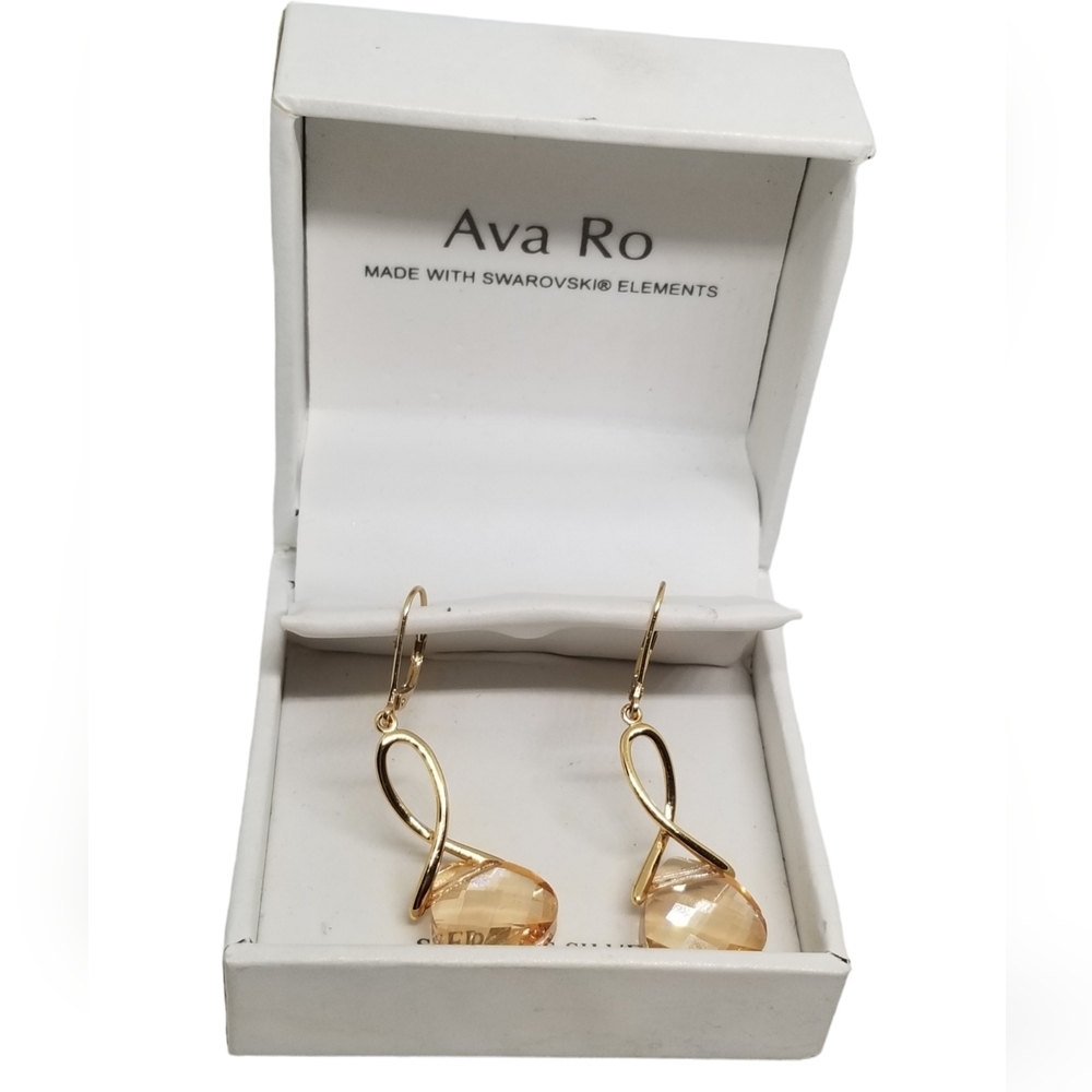 AVA RO NEW IN BOX STERLING SILVER & SWAROVSKI CRYSTAL DROP EARRINGS